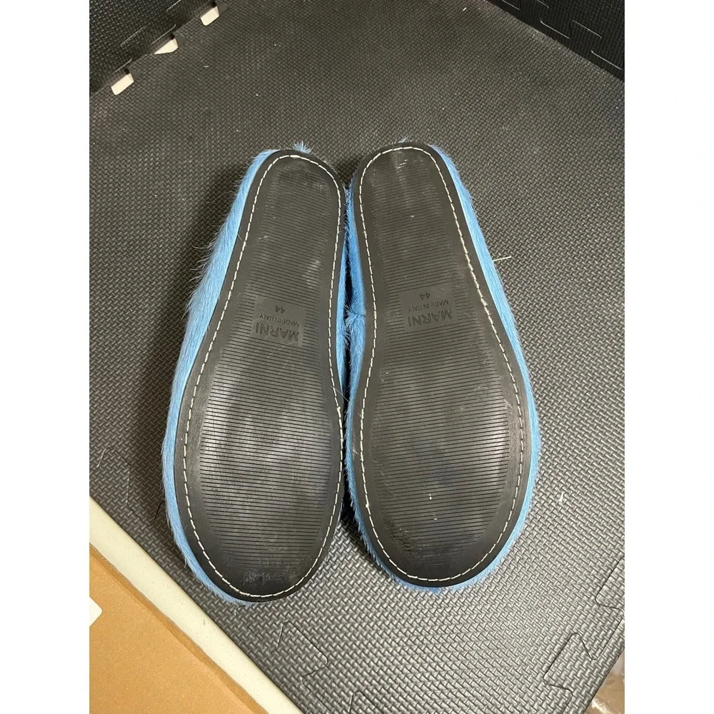 Marni‎ Fussbett Sabot Mens 44 US 11 Blue Calf Hair Furry Mules Slides Shoes